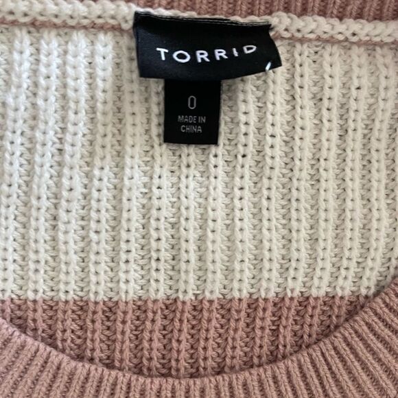 Torrid pullover drop shoulder striped pink & white cotton blend sweater sz L - Picture 9 of 13